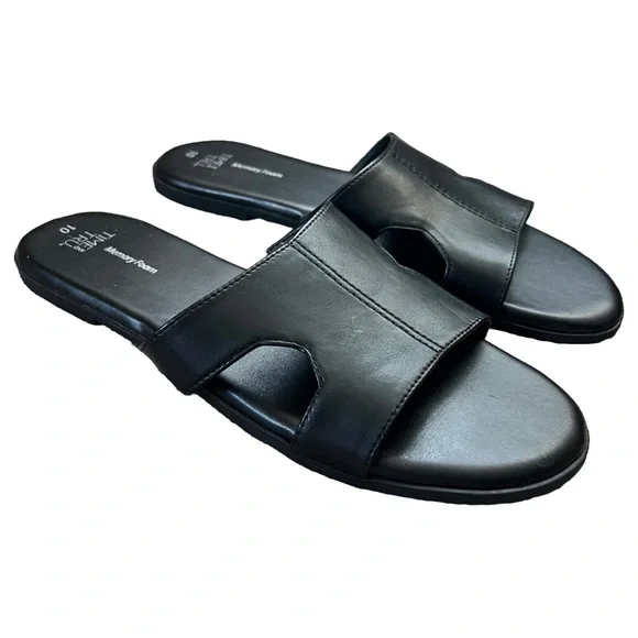 Time and Tru H Strap Flat Sandal Black Size 10 - Picture 1 of 4